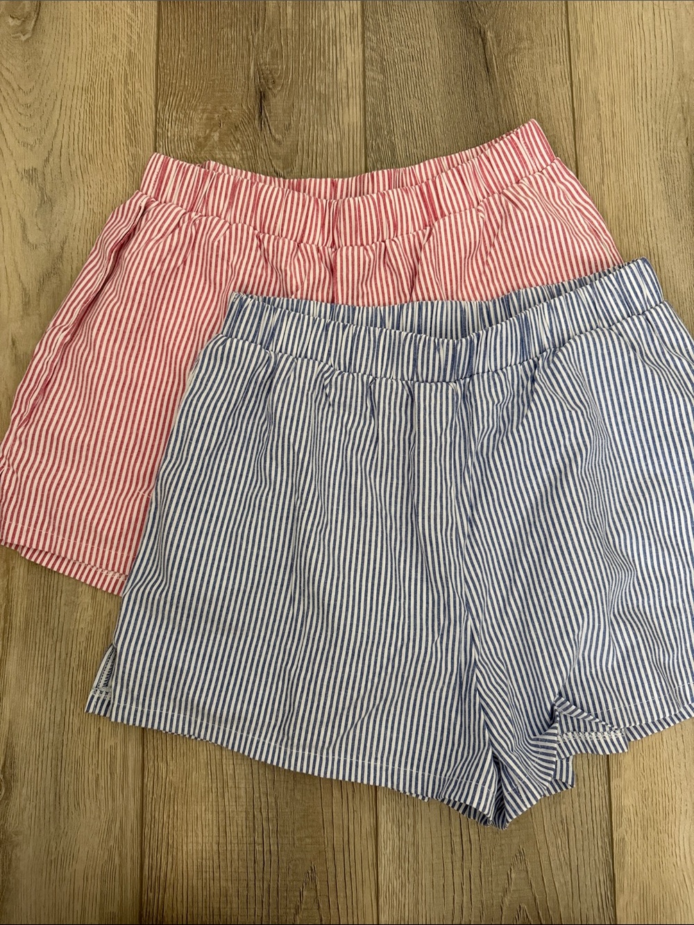 SHEIN Pink & Blue Striped High-Waist Women’s Shorts